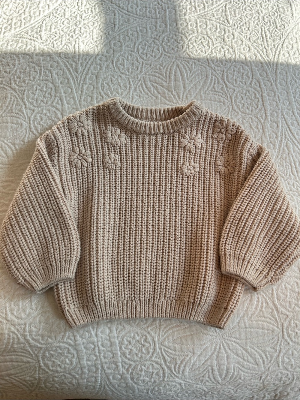 Zara Cream Knit Floral Appliqué Sweater